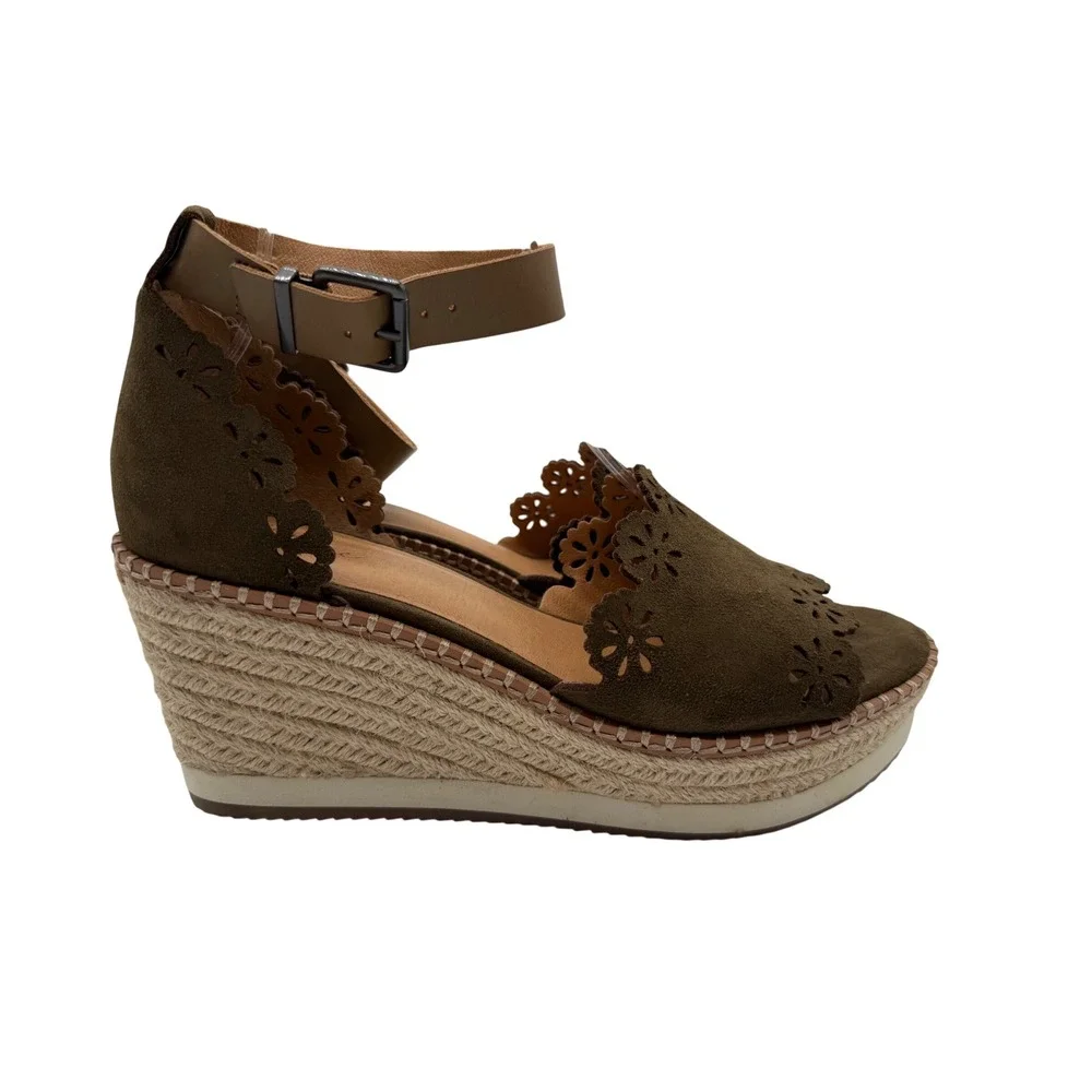 Crown Vintage Dunja Wedge Sandals Womens 10 Olive Green EUC Espadrille Suede